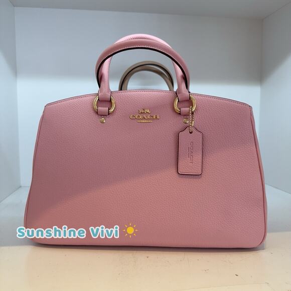 NWT Coach Savannah Leather Carryall Satchel Bag Gold/Powder Pink CAL56 - Picture 1 of 13